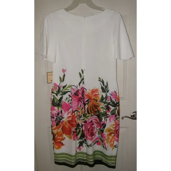 NEW NWT White Floral Sz 16 Church Office Stretchy Midi Sheath Dress MAYA BROOKE - Picture 5 of 5